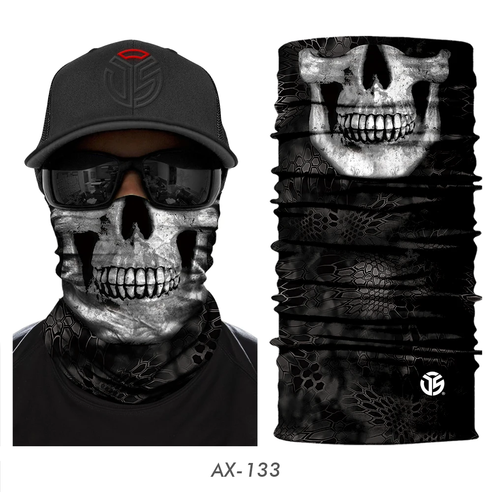 3D Skull Ghost Balaclava Neck Gaiter Motorcycle Bandana Head Shield Skeleton Moto Biker Tube Scarf Headband Half Face Mask Men