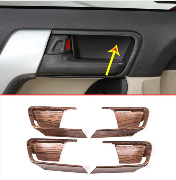 4pcs Pine Wood Grain For Toyota Land Cruiser Prado FJ150 150 2014-2018 ABS Car Interior Door Bowl Cover Trim Auto Accessories