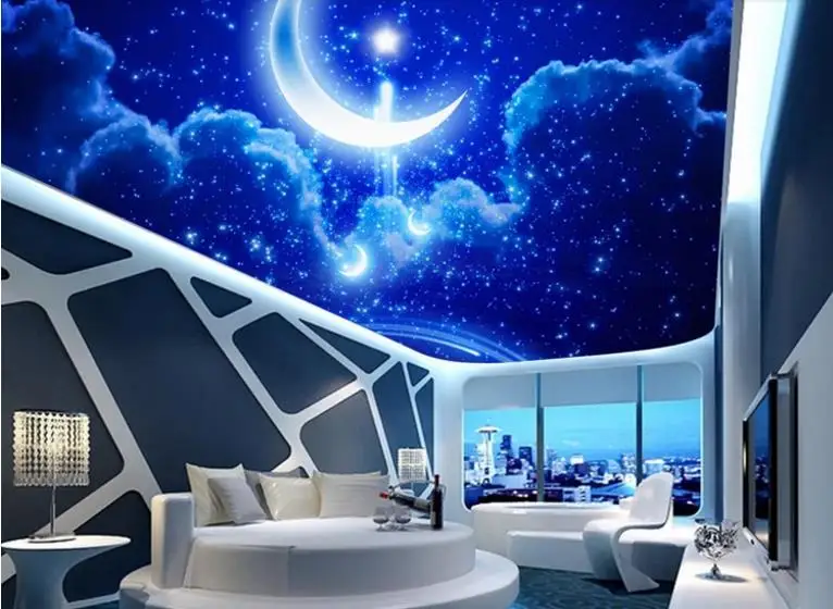 Настенные 3D обои на потолок улучшение дома под заказ для гостиной звезда месяц
