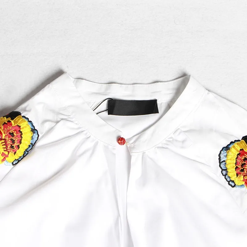 Феникс Вышивка 2019 Подиум Круглый вырез фонарь длинный рукав Высокая талия цвет