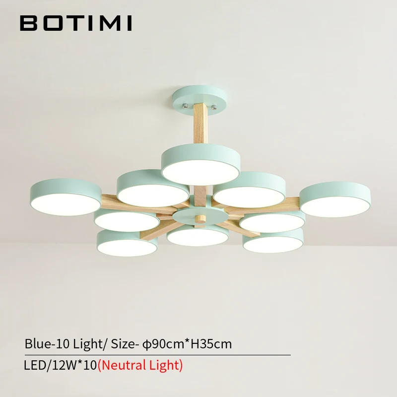 Blue-10 Light BOTIMI 220 в светодиодный светильник с металлическим абажуром для гостиной, современные потолочные люстры, деревянные люстры, подвесные лампы для комнат - Цвет абажура: Blue-10 Light