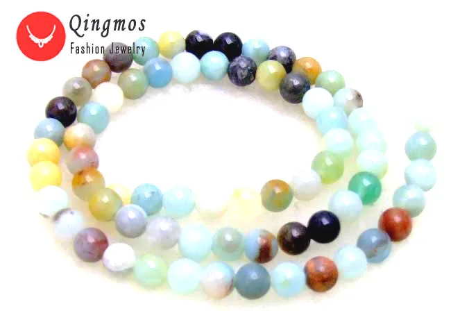 

Qingmos 6mm Round Mix Color Natural Stone Amazomite Loose Beads for Jewelry Making Necklace Bracelet DIY Loose Strand 15" L243