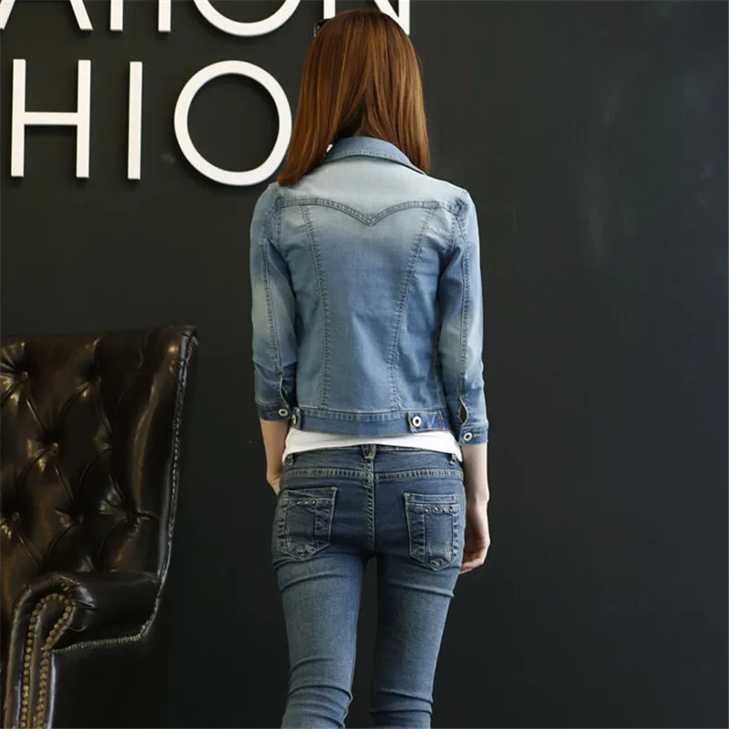 

Autumn Women Denim Jacket 2018 New Seven sleeves Large Size Female Jacket Single Breasted Short Slim Wild Ladies Coat Top cw310
