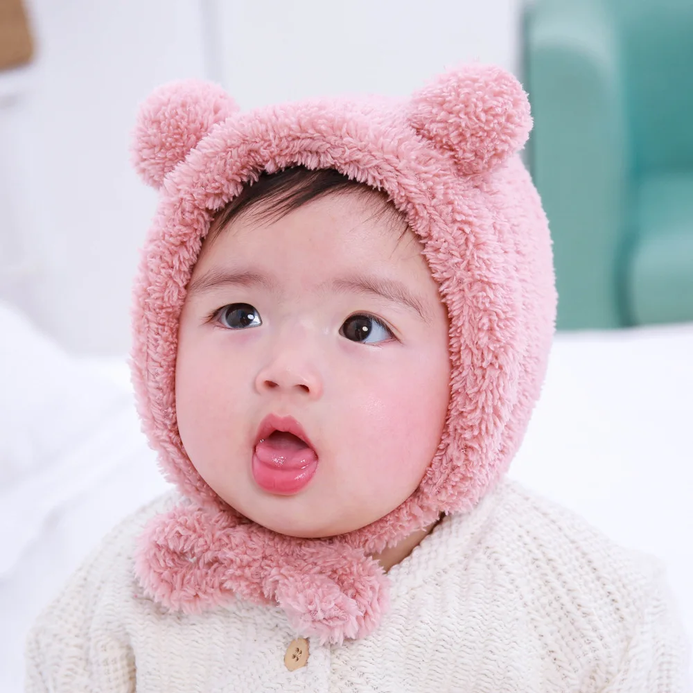 

Cute Bear Ears Baby Hats 6-36 Months Infant Bebe Autumn-Winter Warm Hat Caps Fleece Boy Girl Bonnet Earflaps