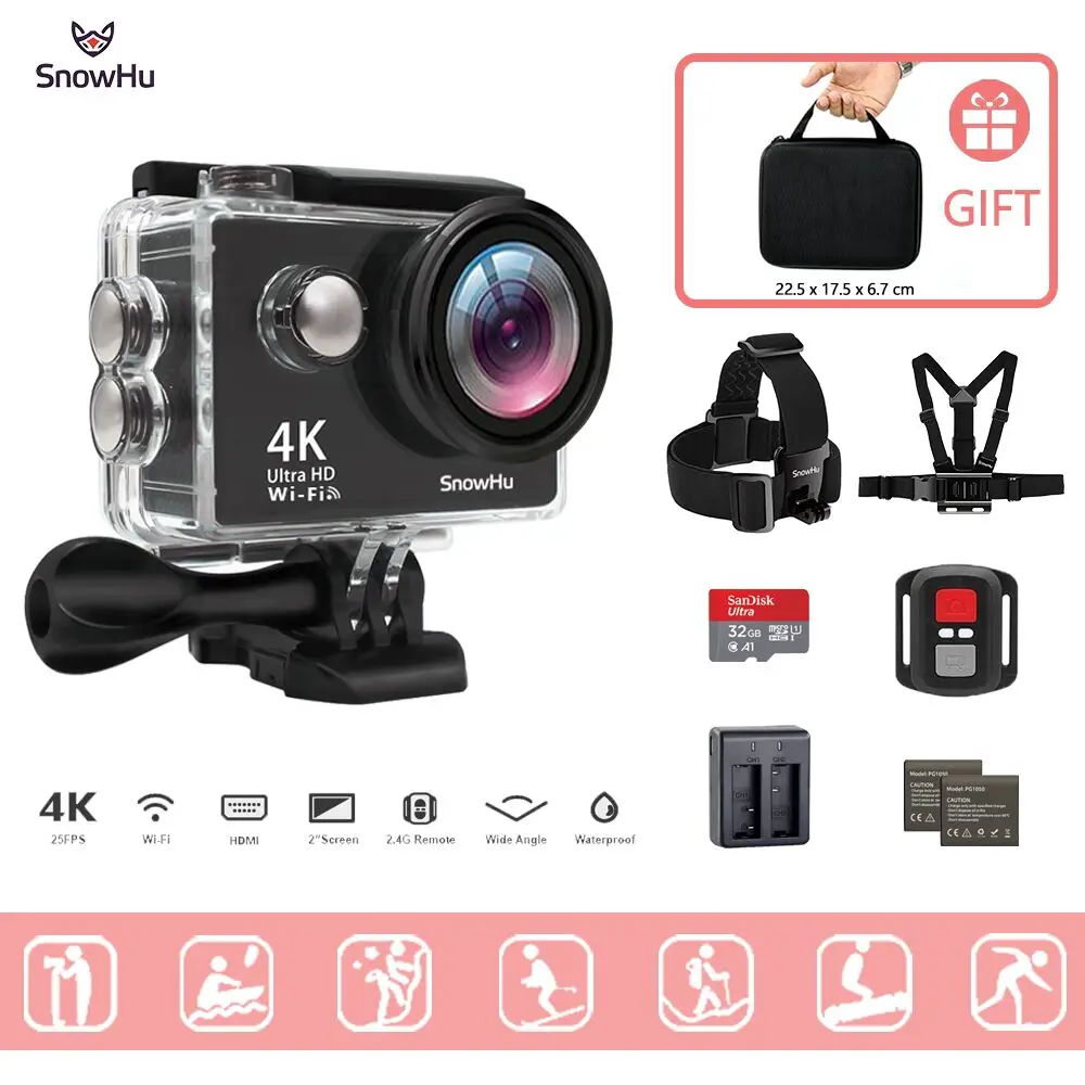 SnowHu H10 со сверхвысоким разрешением Ultra HD 4 K экшн Камера с Wi Fi и дистанционным