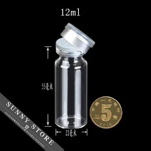

10 шт./лот 22x55x12,5 мм 12 мл бутылки из бутилкаучука с пробкой алюминиевые стеклянные бутылки с уплотнением экспериментальный тест пенициллин бу...