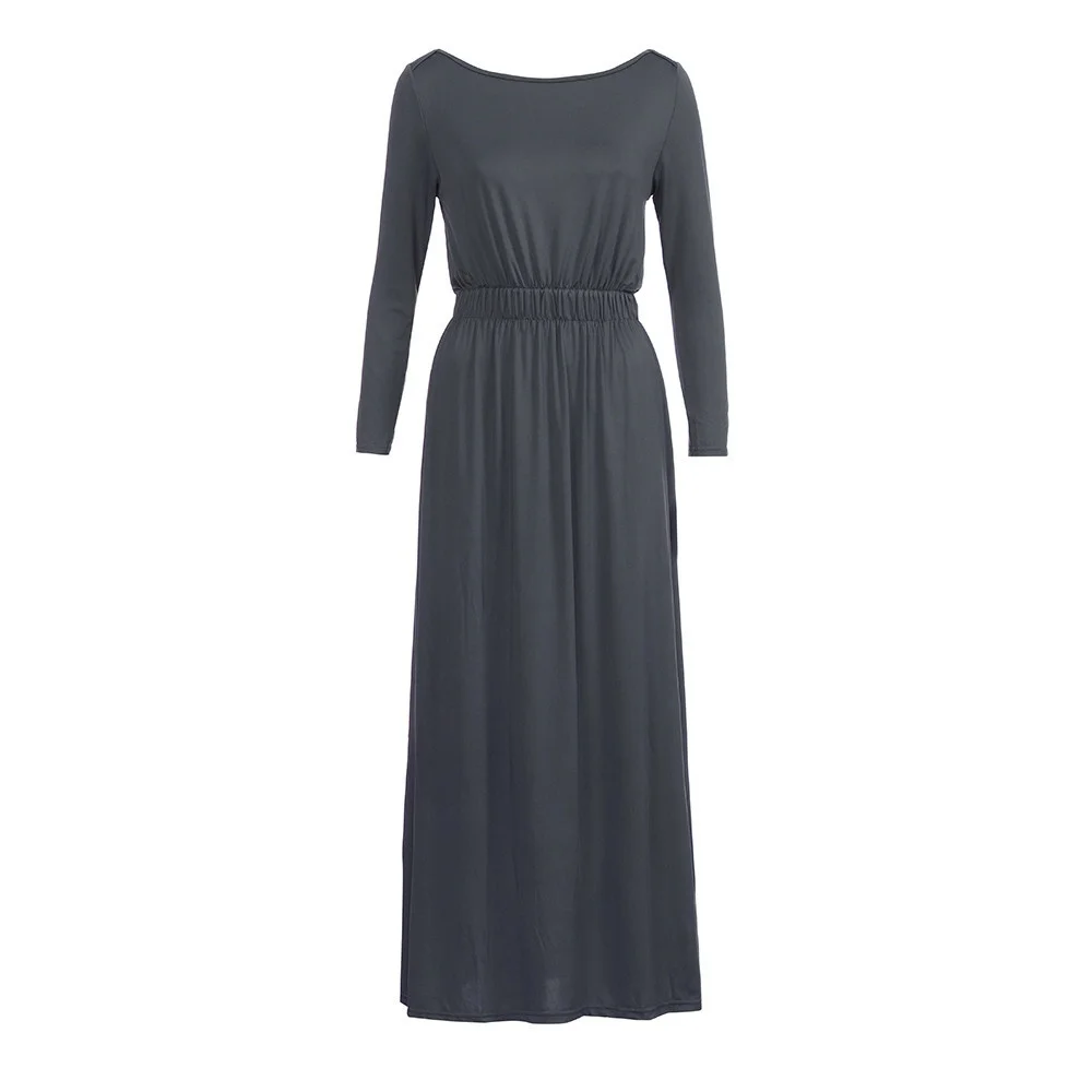 2018 женское осеннее Повседневное платье макси с длинным рукавом и круглым