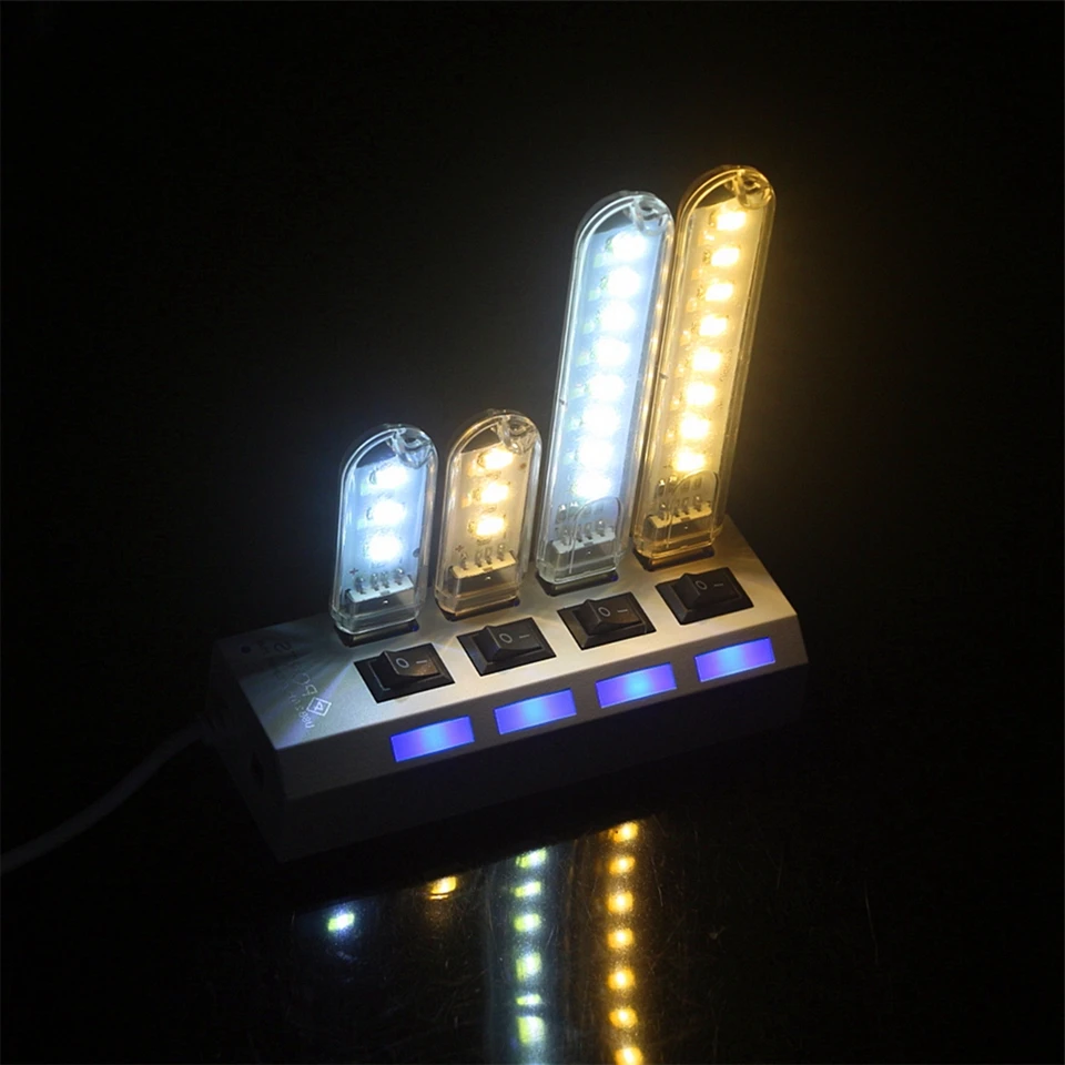 Мини Мобильная мощность USB Светодиодная лампа DC5V 3/8 светодиодов для кемпинга