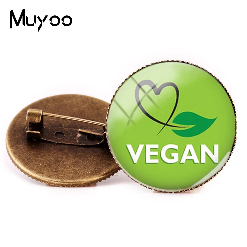 Веганский логотип броши Egetarian диета Go органические ювелирные изделия Круглый Брошь Pin Черный Многослойные булавки стекло кабошон Art Pin - Окраска металла: 7