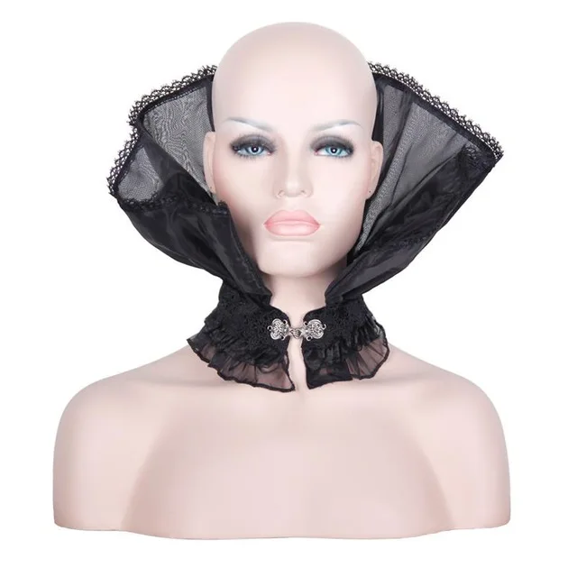 

Devil Fashion Gothic Black High Collar with Lace Punk Women Collar With Hook Clasp Ancient Starched Collar