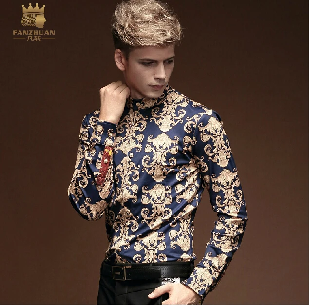 Новая мужская модная винтажная рубашка в стиле барокко с длинным рукавом и