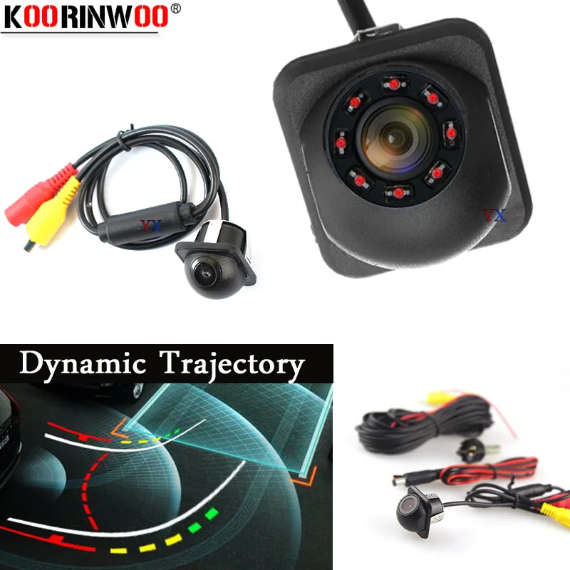 Koorinwoo HD CCD динамическая траектория движения парковочная система багажник автомобиля заднего вида камера IP68 резервного копирования 8 ИК огни Ночное Видение 12 В