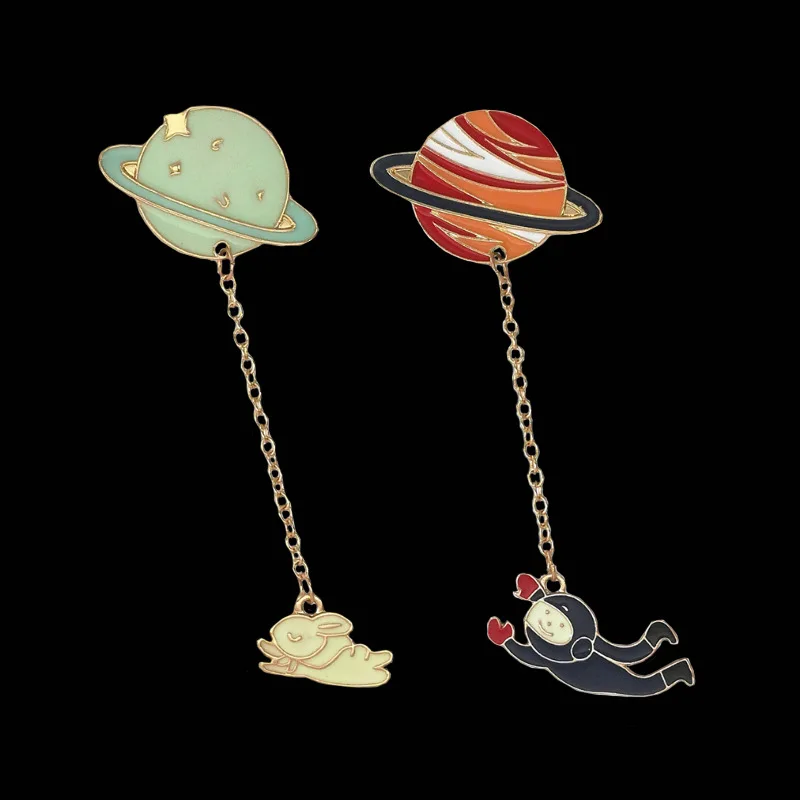 Креативные Броши серии Space эмалированная булавка планеты астронавт цепочка