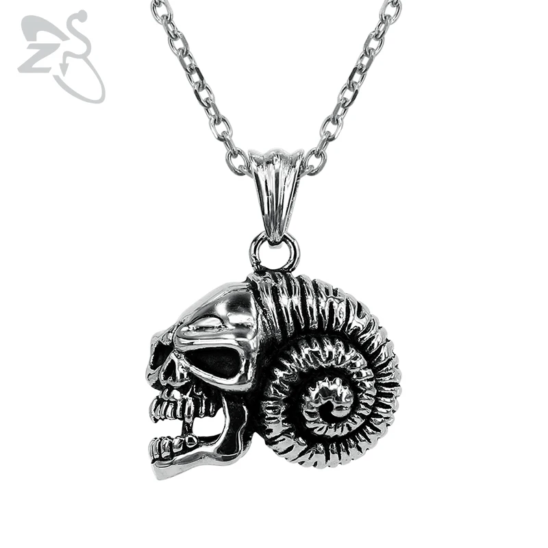 ZS 2019 нержавеющая сталь большой рог череп кулон для мужчин Панк Винтаж Скелет