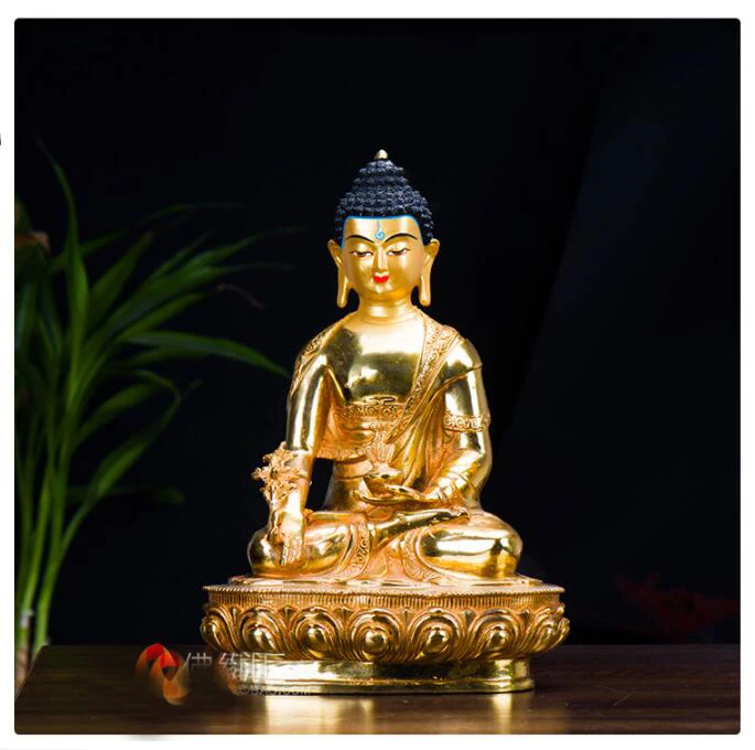 Temple 30CM large# GOOD Buddha # bless family home efficacious Protection Buddhist Pharmacist Buddha gilding Buddha statue