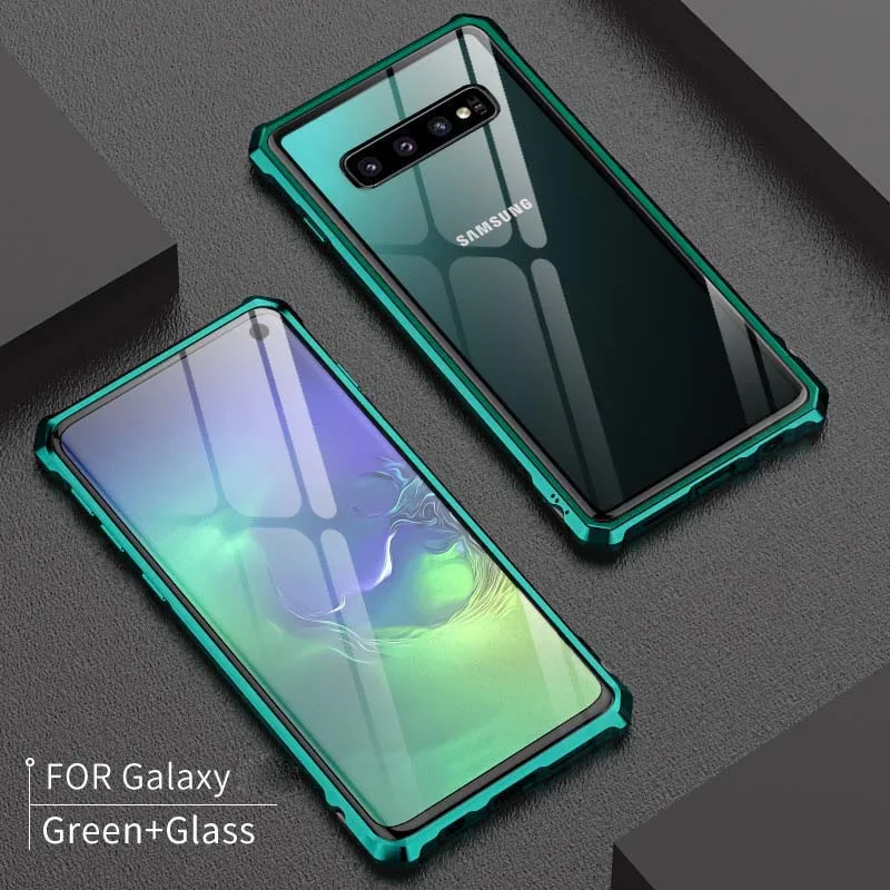 Green Роскошные Алюминий металлический чехол-броня для samsung Galaxy S10 плюс S10 E S10 тонкая рамка корпус бампер задняя прозрачная Стекло KS0007 - Цвет: Green