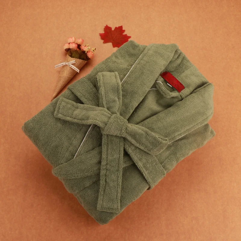 Men Women 100% Cotton Terry Bathrobe Lovers Solid Towel Sleepwear Long Bath Robe Kimono Femme Dressing Gown PA2352 | Женская одежда