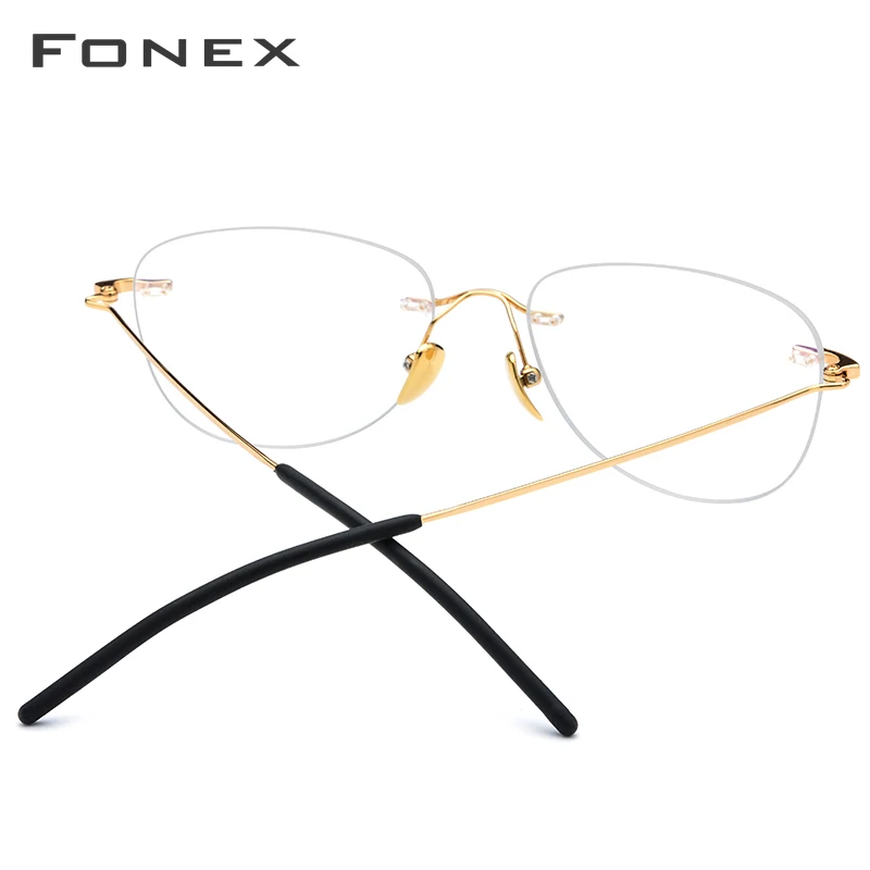 FONEX B из чистого титана без оправы очки оправа женские очки по рецепту Близорукость Оптические Оправы мужские новые винтажные овальные очки 855