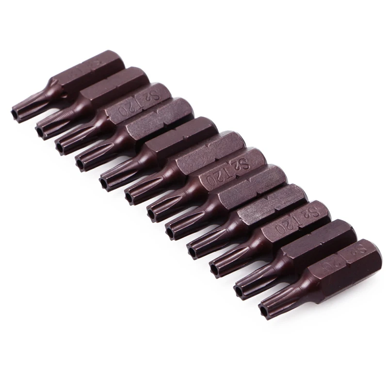 

12Pcs T20 1/4" Hex Shank Magnetic Torx Security Screwdriver Bits With Hole 25mm