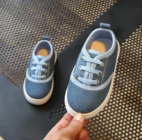 Light blue YWPENGCAI/ г. весенне-Осенняя детская обувь размер 21-30, мягкая дышащая обувь для малышей джинсовая парусиновая обувь для мальчиков и девочек#7HG0230 - Цвет: Light blue