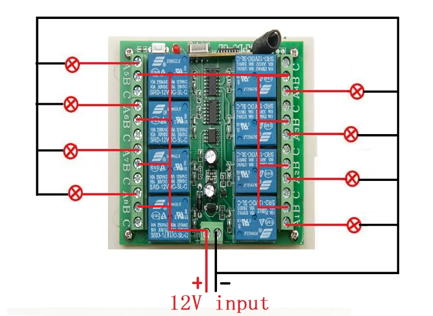 DC 12V 8 канальный радиопульт дистанционного управления/пульт управления DC12V 8ch реле