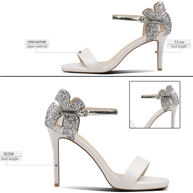 Женские босоножки на высоком каблуке ISNOM летние из коровьей кожи блестящие туфли