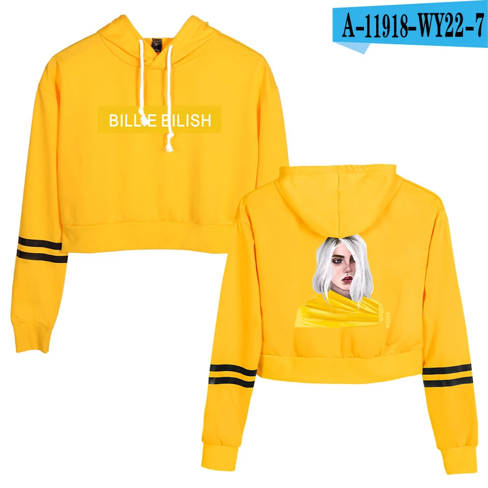 Billie Eilish новая Талия кепки сексуальные толстовки модный тренд укороченный топ Женская толстовка с принтом сексуальная горячая K поп одежда - Цвет: yellow