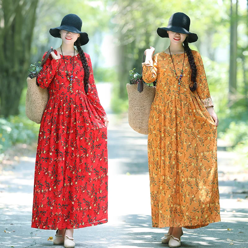 Летние Для женщин из хлопка и льна с цветочным принтом Robe платье на бретелях Этническая Винтаж Мори Девушка Свободные Boho Beach-линии платья Vestidos