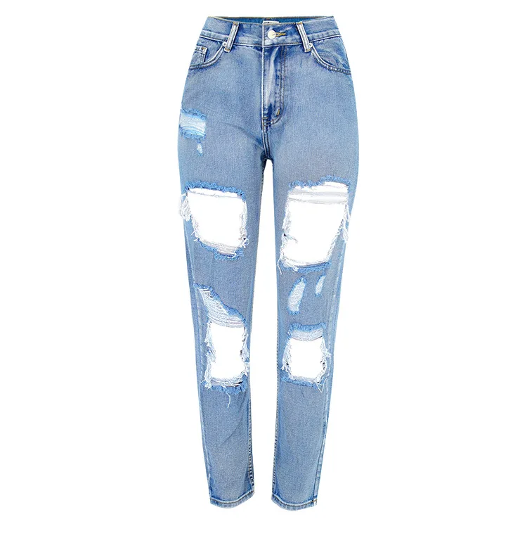 Light blue Зимние винтажные отбеливающие джинсы бойфренды, рваные джинсы для женщин с высокой талией, узкие джинсы для мам размера плюс, джинсы скинни для женщин s - Цвет: Light blue