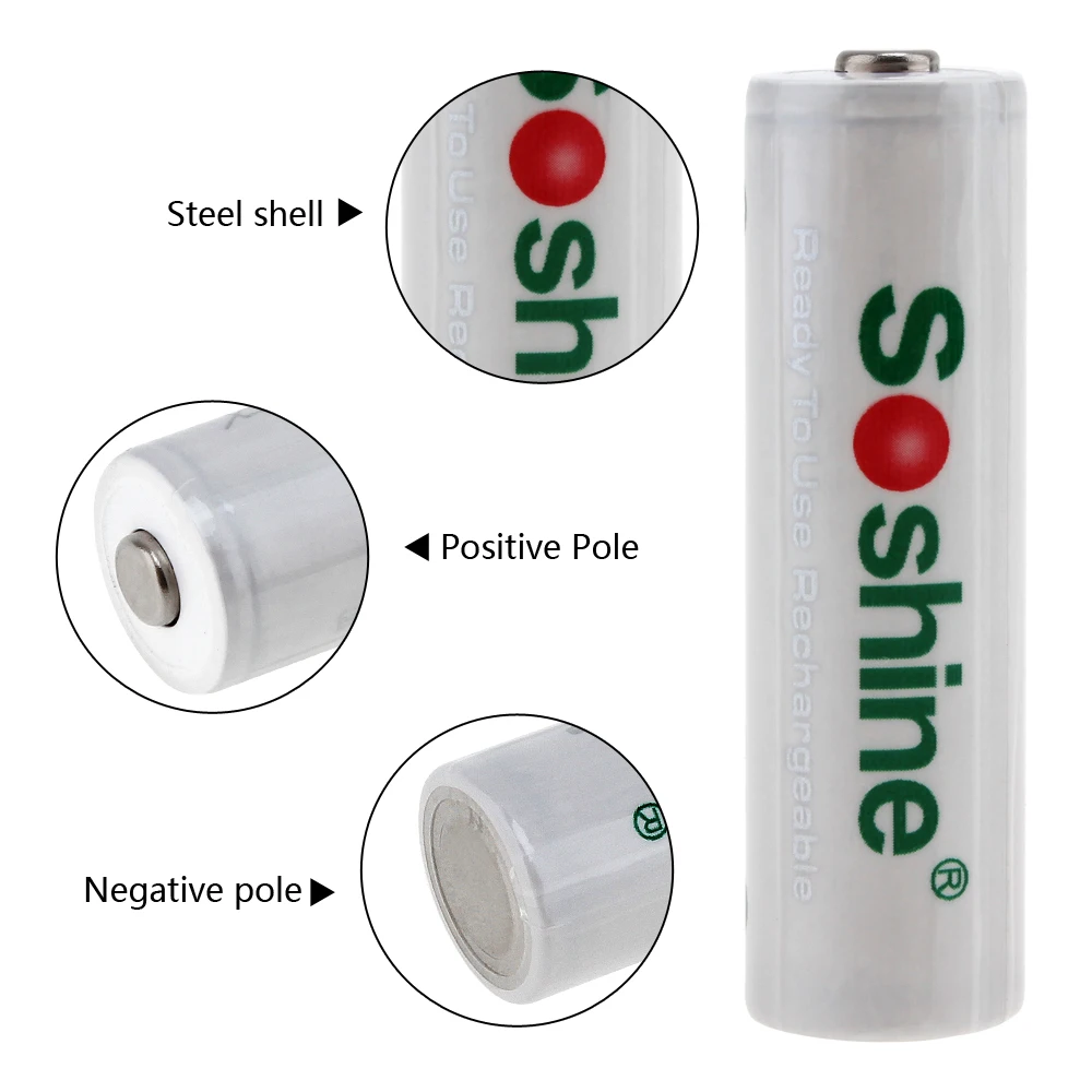 4 шт./лот Soshine 1 2 V 2600mAh AA Аккумуляторная батарея Ni-MH NiMH с низким саморазрядом +