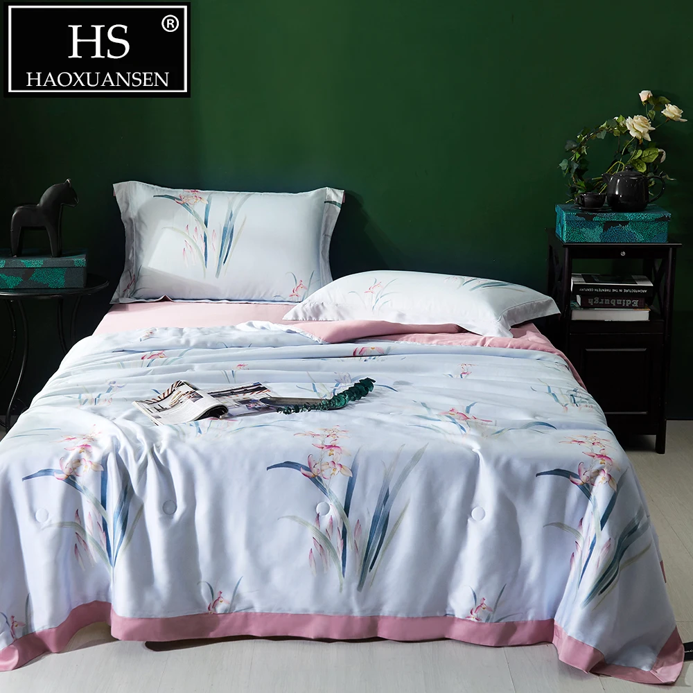 Goede Luxe Orchidee Patroon Dunne Dekbed Zomer 100% Lyocell Tencel 100S Stof Dekbed Volwassen Gewatteerde Bed Cover Queen King Size