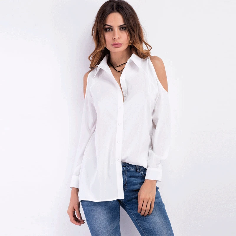 Женщины блузка с плеча длинным рукавом повседневная рубашка топ лето 2017 уличная