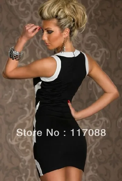 ML17846 элегантное черное платье без рукавов с отделкой одежда для дискотеки