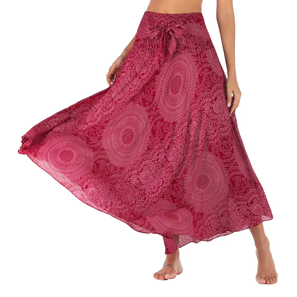 

Летняя женская юбка с высокой талией, модная длинная юбка в стиле хиппи, в богемном стиле, в стиле бохо, с цветочным принтом и эластичным пояс...