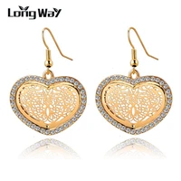 longway gold color drop earrings for women pendientes austrain crystal brincos statement wedding big heart earrings ser140390