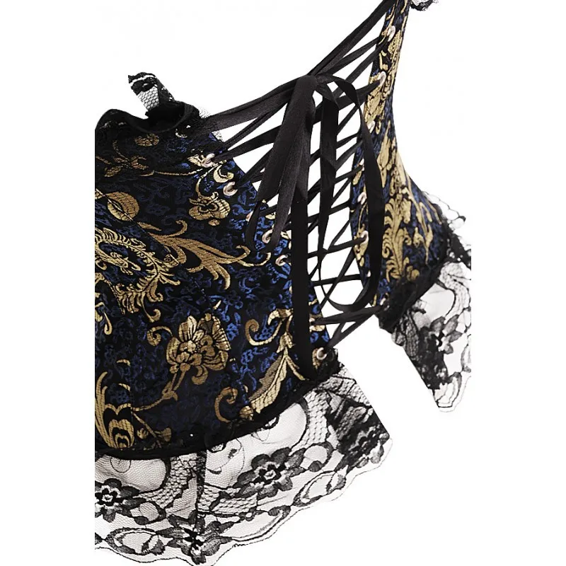 Сексуальный женский корсет большого размера цвет черный атласный с вышивкой