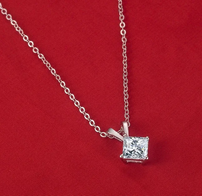 

Wholesale 18K White Gold Plated Luxury Quality 2CT Simulate Princess Diamond Pendant Sterling Silver Jewelry Sweater Necklace