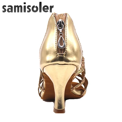 Samisoler/Блестящая обувь с вырезами; женская обувь для латинских танцев; Танцевальная обувь для танго, джаза; обувь для сальсы, бальных танцев; модная обувь для танцев 5-10 см - Цвет: heel 10cm