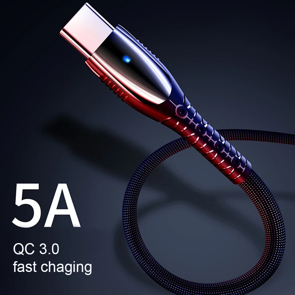 Светодиодный светильник USB кабель type C 5A Быстрая зарядка для huawei xiaomi samsung прочный Quick Charge QC 3,0 зарядный кабель джинсовая ткань