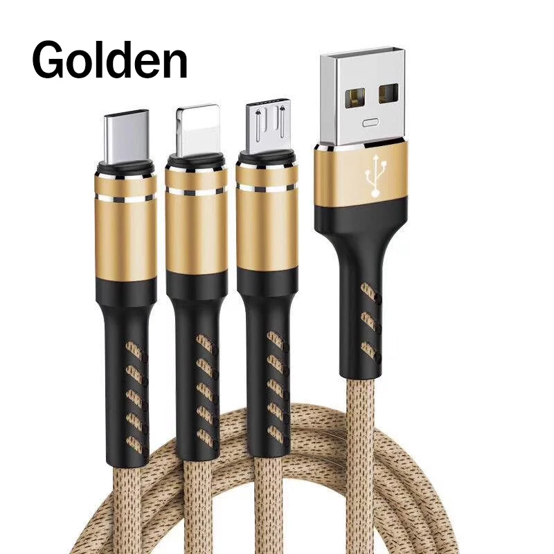 Usb-кабель YKZ для быстрой зарядки 3А 3 в 1 кабель для мобильного телефона для зарядки Microusb type C для samsung Xiaomi кабель для iOS 12 - Цвет: Gold