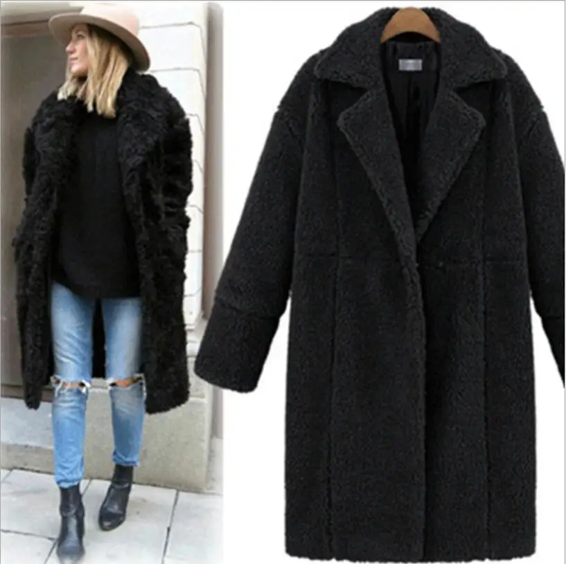 

OL 2019 autumn winter new women's cashmere long-sleeved solid color long coat woolen coat warm jackets thin blends winter coats