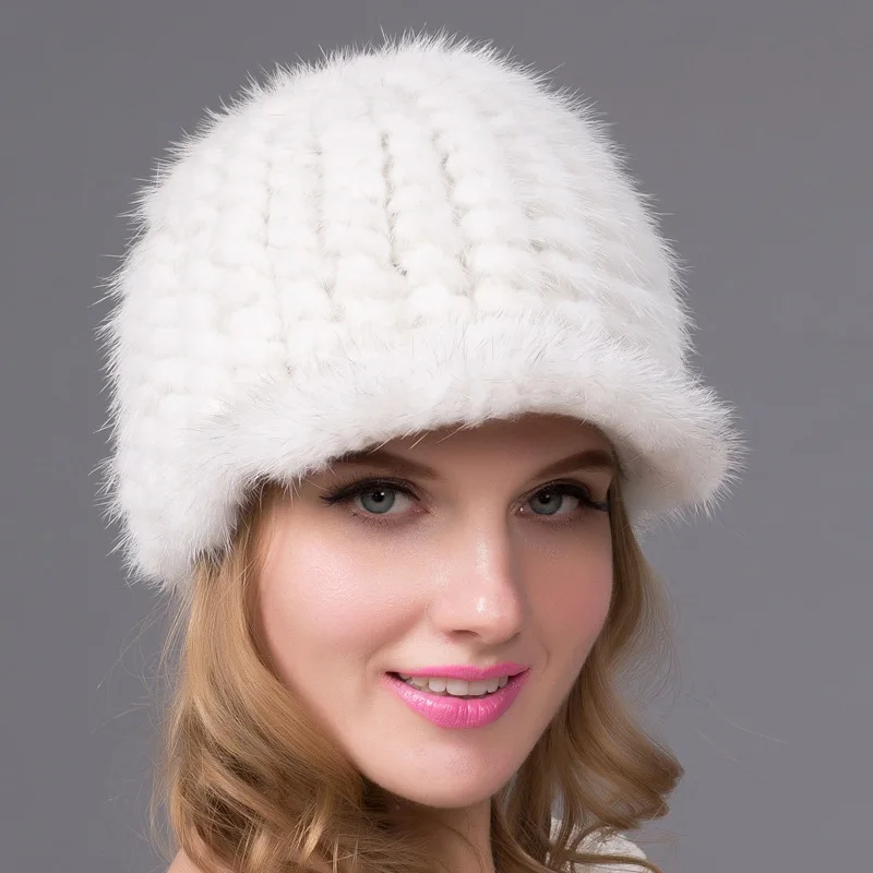 Winter New Mink Knitted Fur Visor Cap Women European American Fashionable Visors Hat Lady Outdoor Thicken Warm Casual Caps H7042 |
