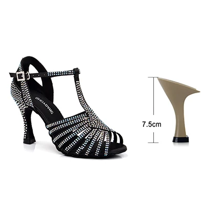 Black 7.5cm SHOYDANC/Новинка; обувь для латинских танцев; Маленькие стразы; женские кроссовки; chaussure de danse de salon; обувь для танцев - Цвет: Black 7.5cm