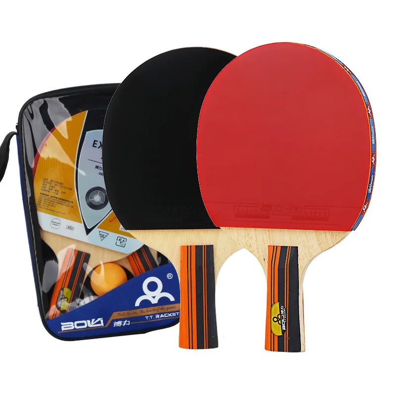 

2 Pcs Professional Table Tennis Bat Racket Long Short Handle Ping Pong Paddle Racket Practice Pimples In With 3 Balls Carry Bag