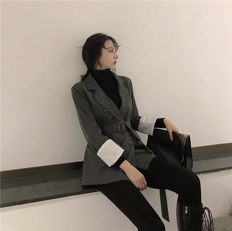 Винтаж двубортный плед для женщин Блейзер Куртка Chic короткий рукав зубчатый воротник кружево до тонкий женская уличная куртка