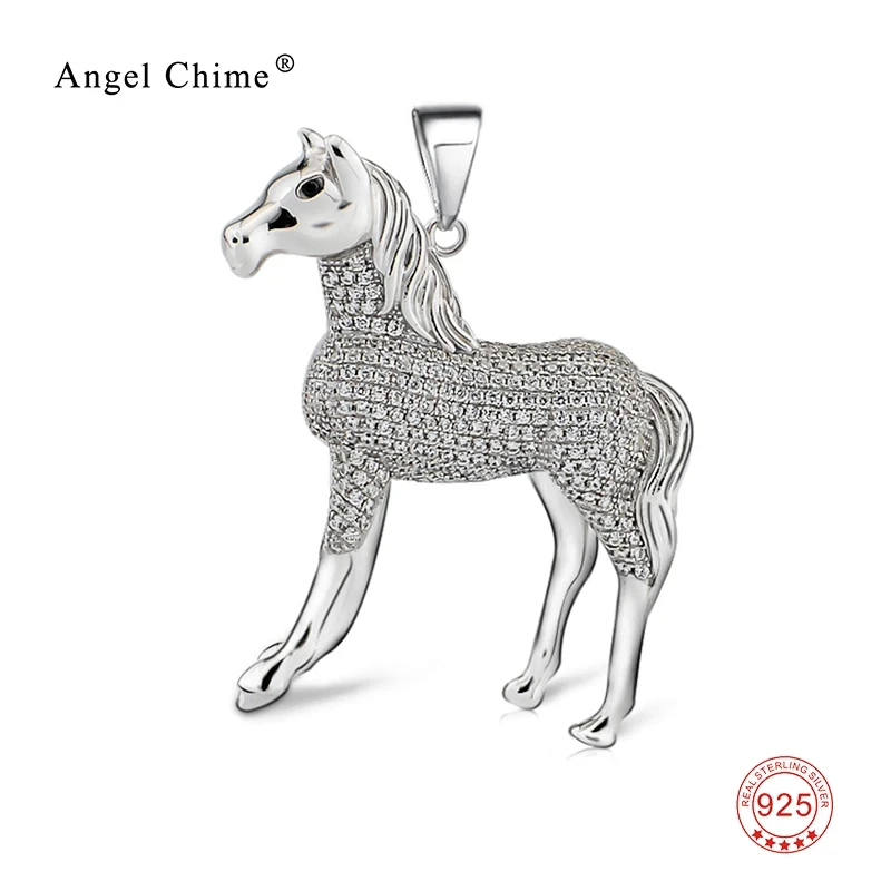 Кулон в виде лошади из серебра 925 пробы с яркими кристаллами|925 sterling silver pendant|real