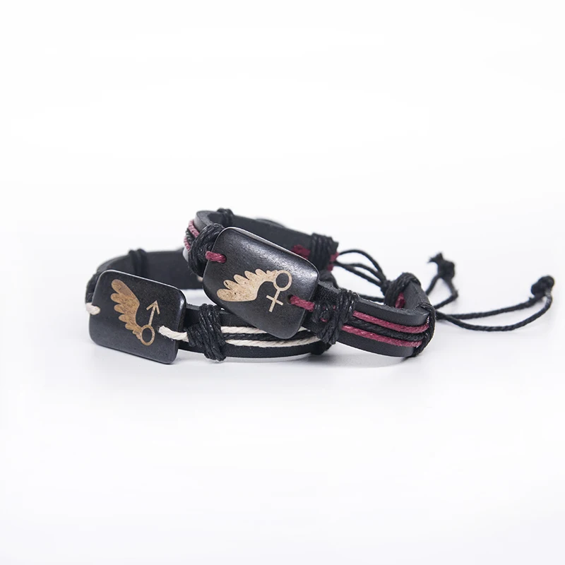 1pc Fashion Handmade Retro Angel Wings Bracelet Love Couple Leather Woven Bone Vintage Punk Valentine's Day|Браслеты с шармами| |