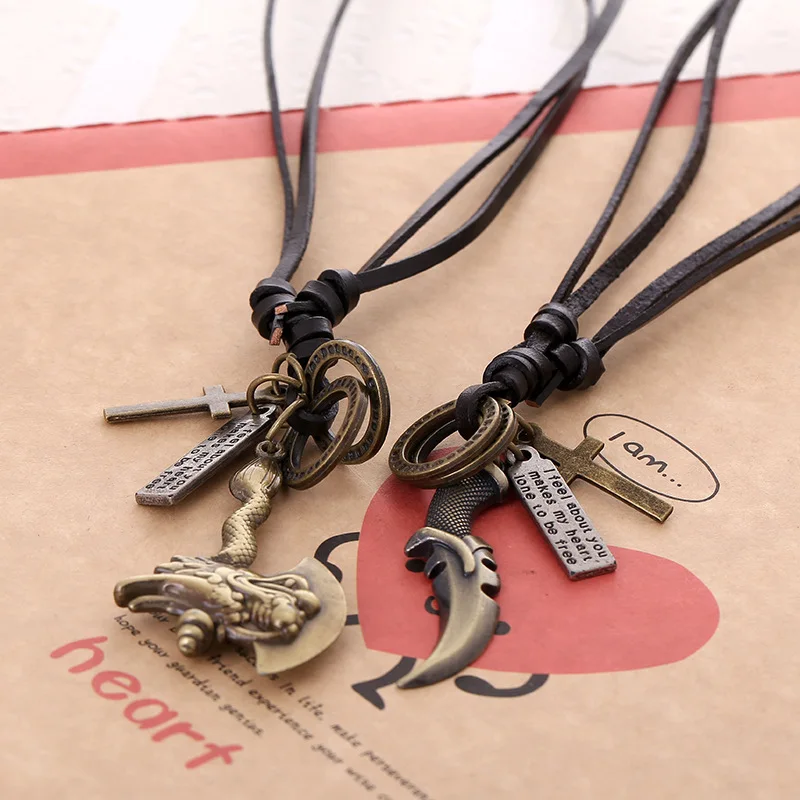Alloy Axe Decoration Pocket Knife Cowhide long Necklace men women New Sweater Chain Punk choker gothic vintage chocker |