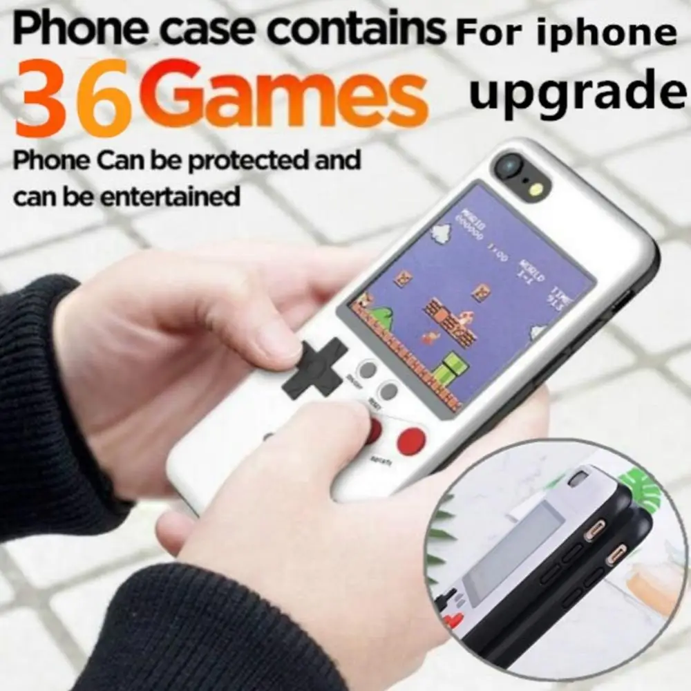 Rechargeable Full Color Display Game Phone Case For Iphone X XS MAX XR 6 7 8 Plus Handheld Retro Game Protection Cover Boy Gift