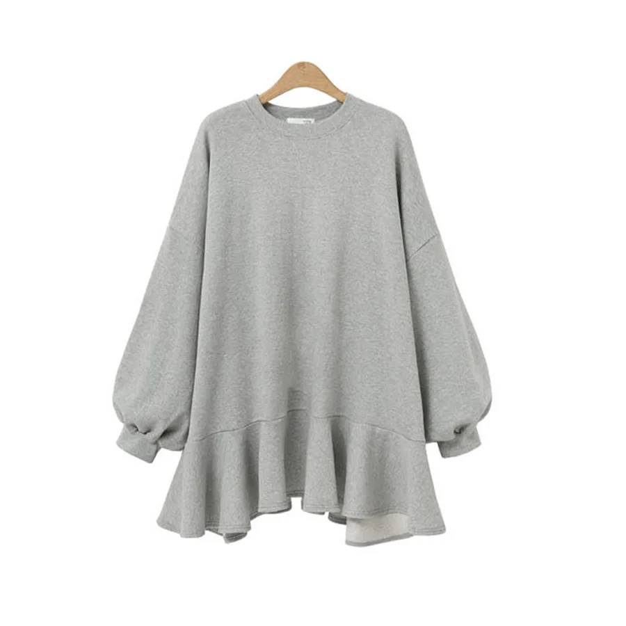 2019 Oversized Hoodies Sweatshirt Women Solid O-neck Dress Casual Long Sleeve Hoodie Pullover | Женская одежда